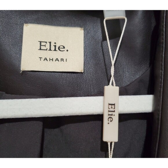 ELIE TAHARI V-Neck Faux Leather SingleButton Jacket Chocolate Brown Size 4NWT - Picture 7 of 7